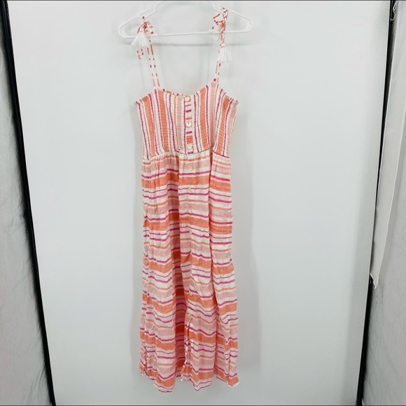 Roller Rabbit East Hampton Kirsten Midi Dress Striped Coral Pink Large - Picture 2 of 10
